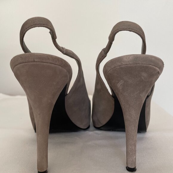 Nine West Grey Suede Peep Toe Sling Back Platform Pumps - Picture 3 of 8